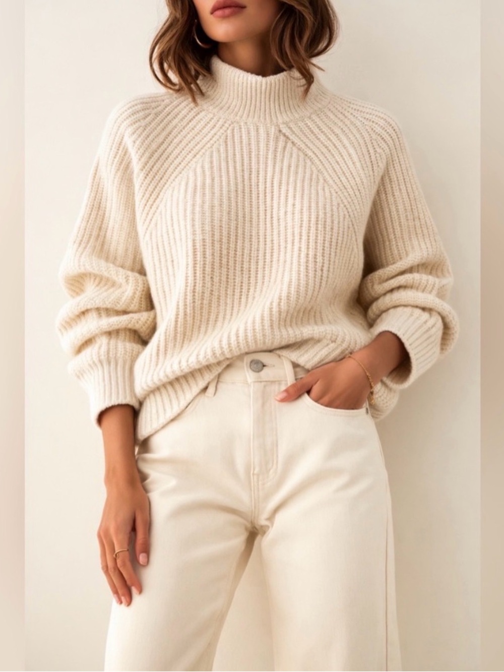 J. Crew Cream Ribbed Turtleneck Sweater